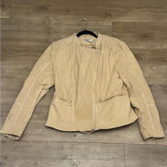 🤎 H&M Faux Suede Moto Jacket | XL (US 14) | Beige - Picture 2 of 8